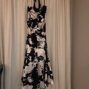 Black & white floral homecoming gown